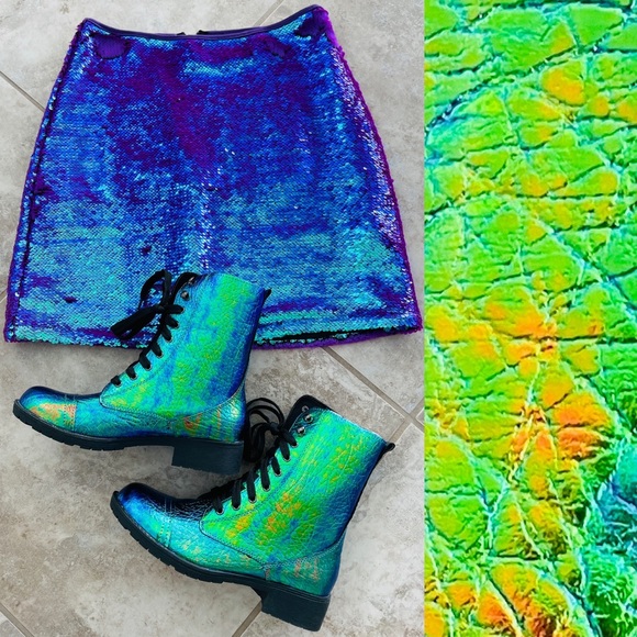 Dolls Kill Shoes - N.Y.L.A. New Sold-Out MERMAID TEARS Oil Slick COMBAT Style Dolls Kill BOOTS Sz 6